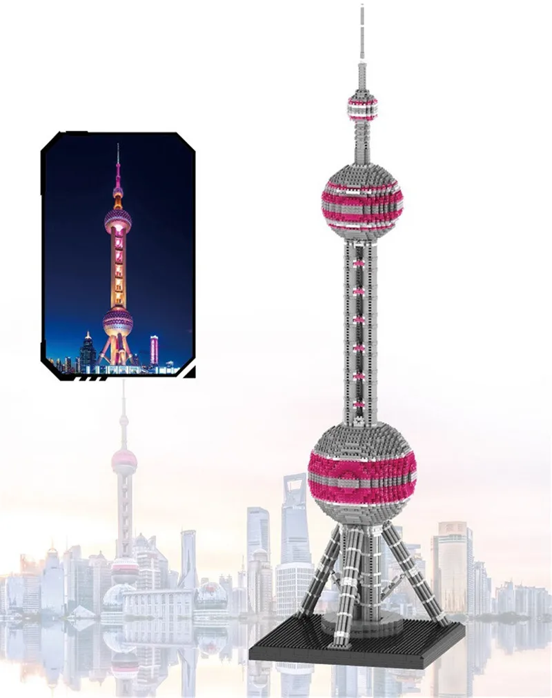 740cm Architecture mini City set Landmarks Oriental Pearl Tower Model Building Blocks Children Toys Educational Bricks Kids Gift