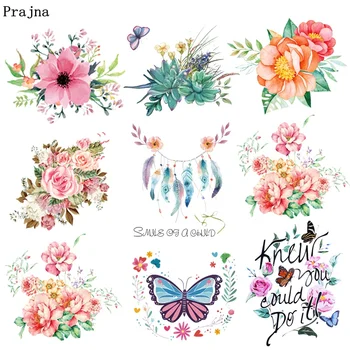

Prajna Colorful Flower Iron On Transfers Vynil Heat Transfer Butterfly Ironing Thermal Patches For Clothing DIY Cartoon Stickers