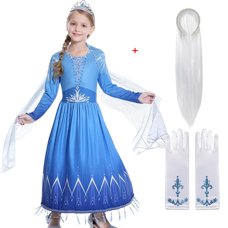 MUABABY, новое вечернее платье принцессы Эльзы 2 для девочек, нарядный костюм Снежной королевы с длинными рукавами на Хэллоуин, одежда с накидкой-крылышком