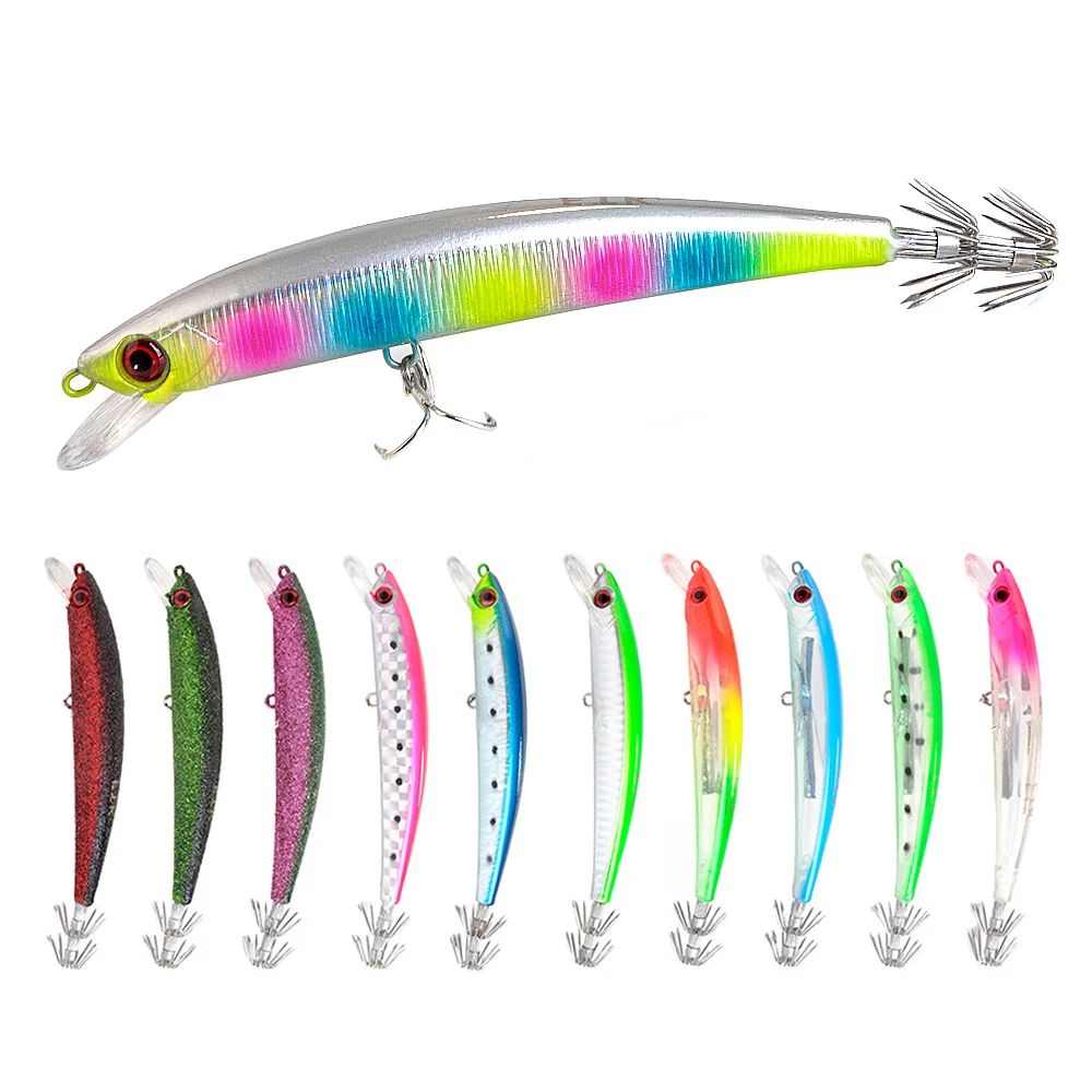 

FTK Squid Hook Minnow Wobblers Fishing Lure 120mm/23g Jigging Octopus Cuttlefish Wood Shrimp Sea Bass Hard Artificial Baits