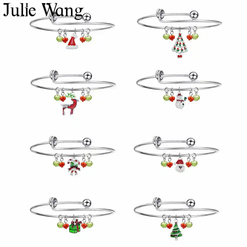 Julie Wang, 4-12 шт., эмалированный браслет с рождественской елкой, Санта Клаусом, женский браслет из нержавеющей стали, модные рождественские ювелирные изделия, Браслеты Mujer - Окраска металла: Mixed 8PCS