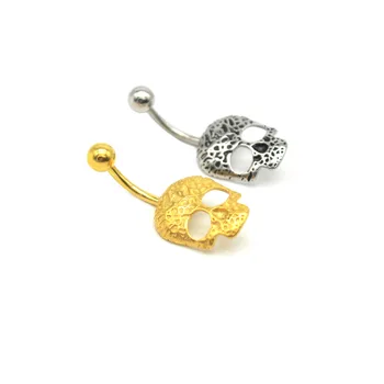 

Skeleton Belly button ring Bar Hiphop Rock Gold Fashion Body Piercing Jewelry Navel Ring Curved Stainless Steel Skull