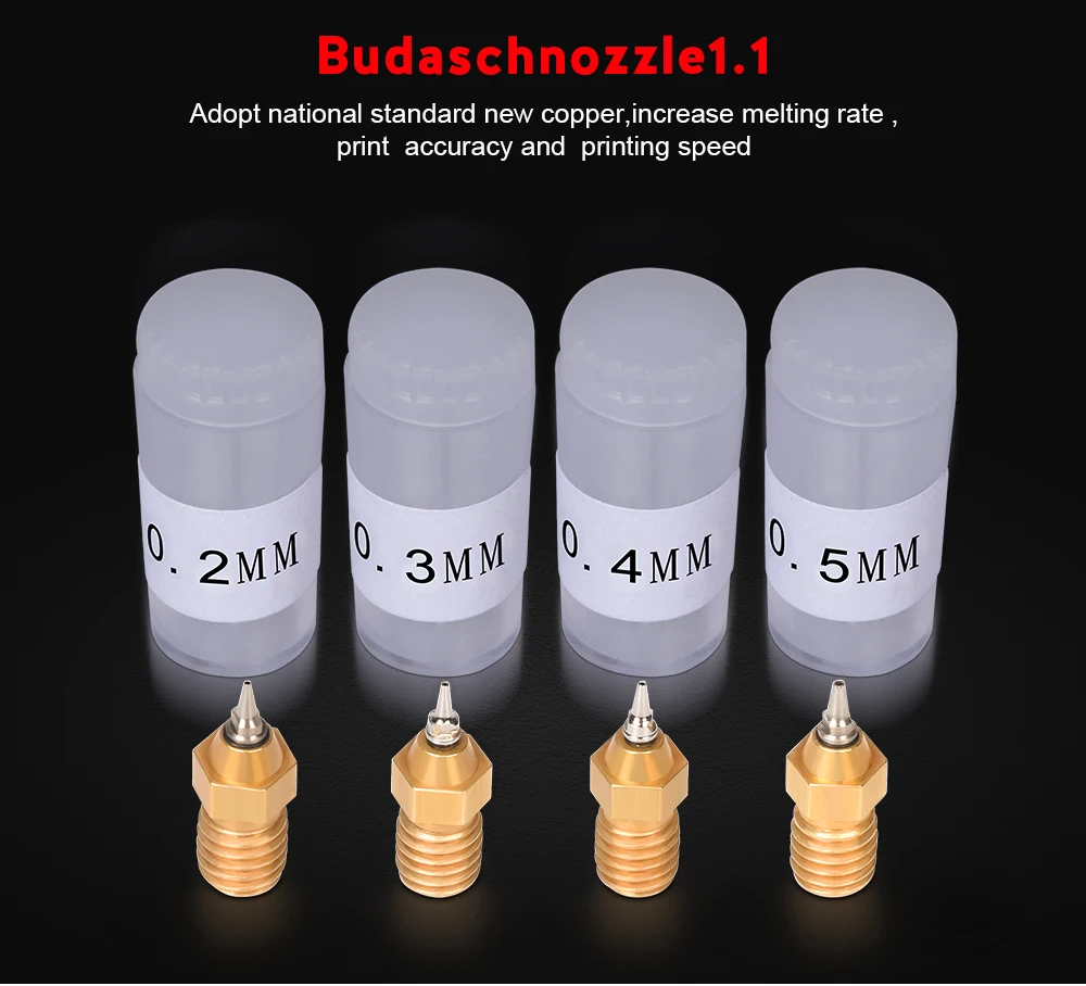 Высокое качество латунная насадка Budaschnozzle1.1 0,2 мм/0,3 мм/0,4 мм/0,5 мм Высокая Температура для 3D-принтеры s Hotend 3D-принтеры сопла