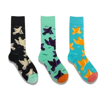 

Women Socks Harajuku Creative Flower And Bird Sketch Print Cotton Socks Funny Casual Fashion Happy M