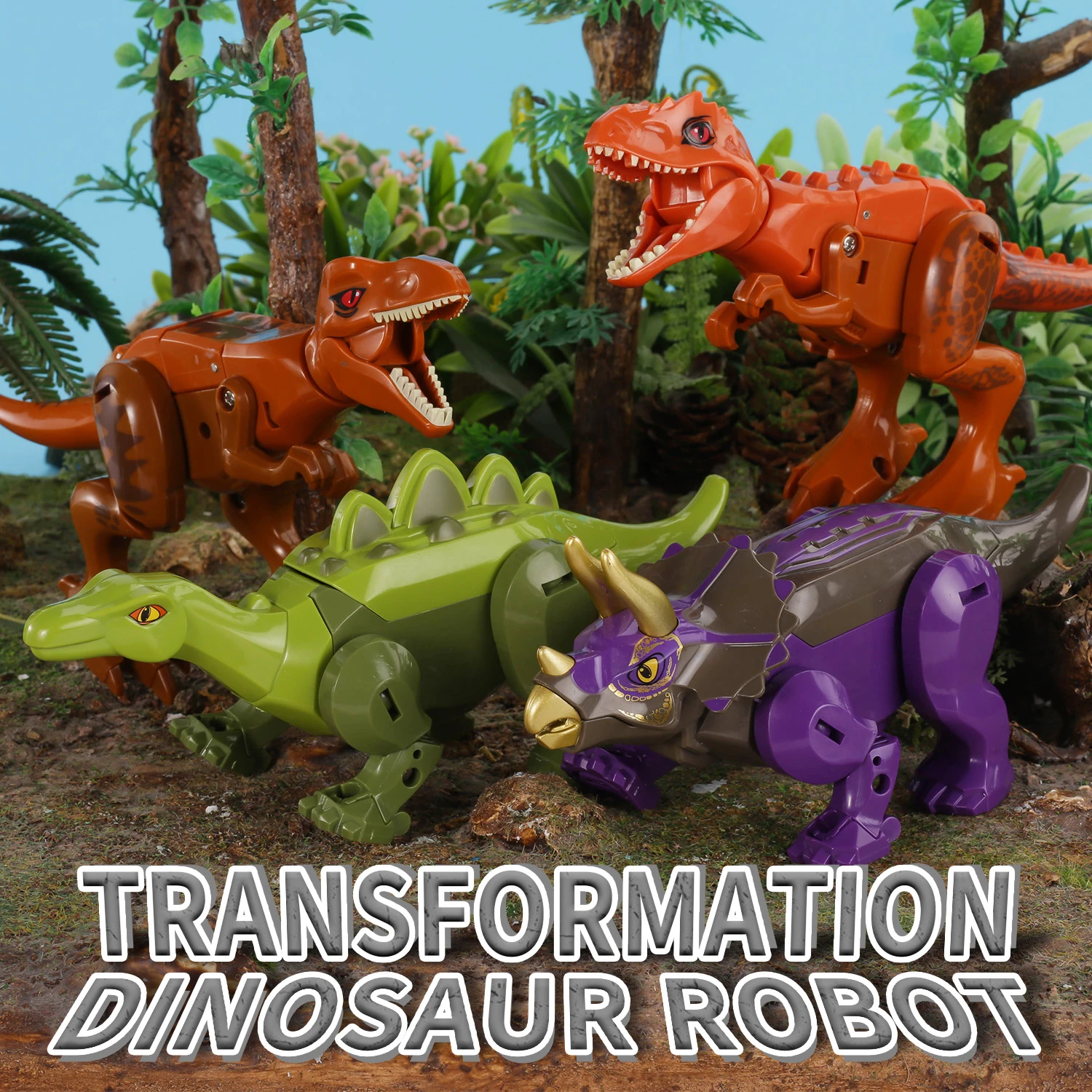 4pcs Dinosaur Transform Robot Toys 2 In 1 Jurassic Dino Dinosaurs Flexible Limbs&openable Mouth