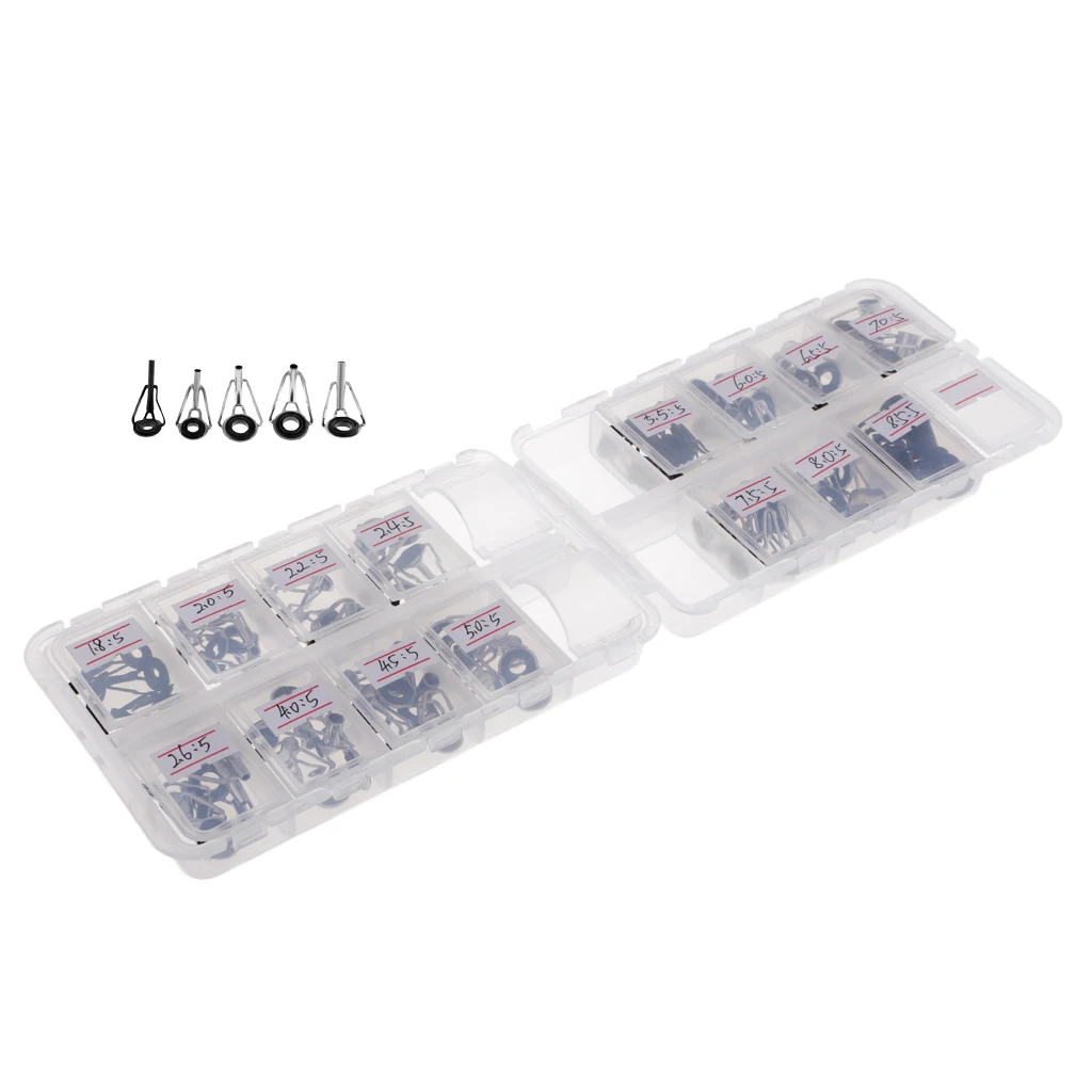 75pcs Fishing Rod Guides Top Tips Ring Set Raft Fishing Repair Accessories 1.8mm-8.5mm