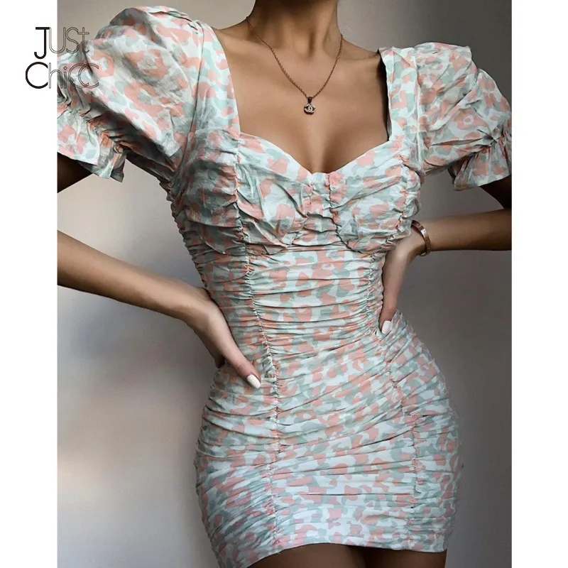 Платье Justchicc с цветочным принтом женское летнее мини платье рюшами и оборками
