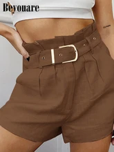 

Beyouare High Waist Sashes Folds Shorts Women Vintage Wide Leg Shorts Loose Casual Solid Bottoms Office Lady Streetwear Summer