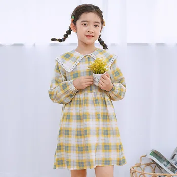 

YourSeason 2020 New Arrival Spring Summer Loose Girls Plaid Dresses Turn Down Collar Casual Baby Girls Cotton Dress Full Sleeve