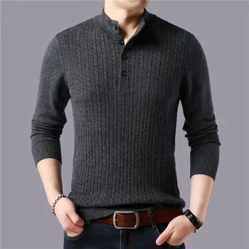 

Men Fashion Button Turtleneck Sweater Men Winter Thick Warm Sweaters Pull Homme Pure Merino Woolen Pullover Men