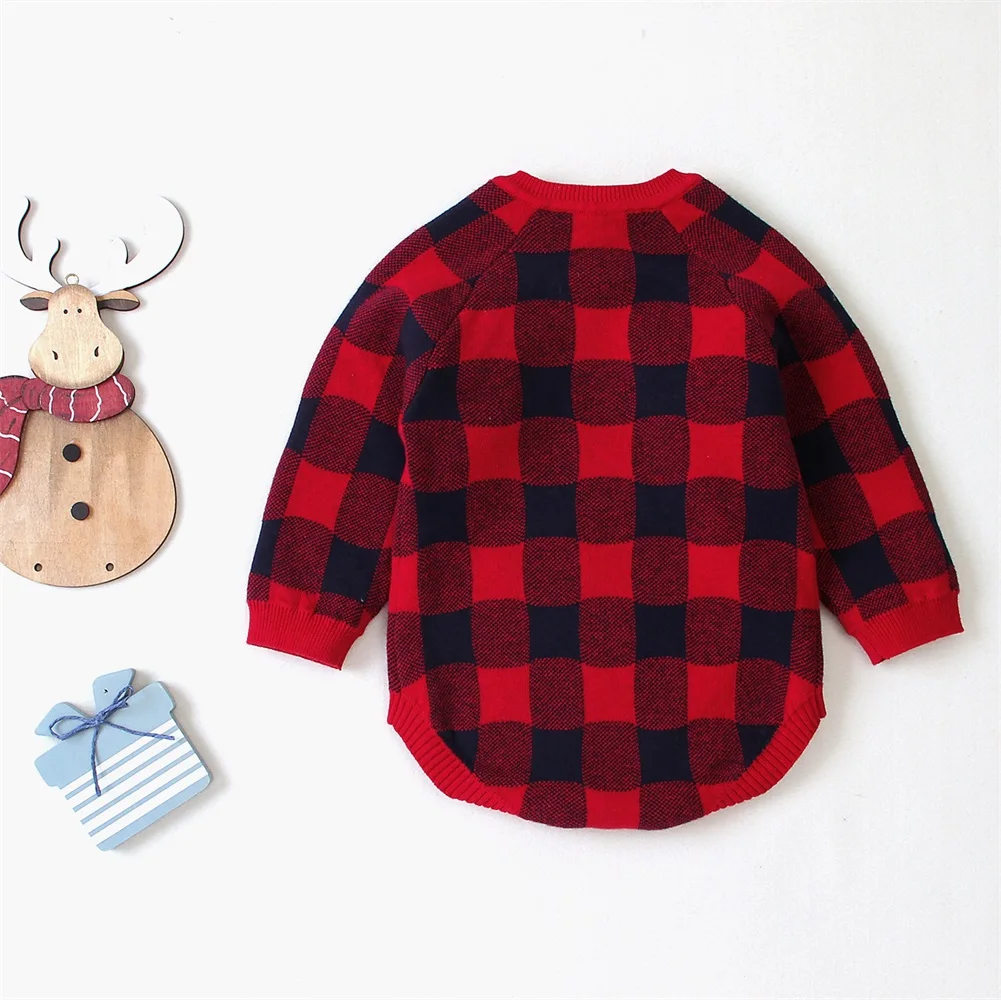 Focusnorm/комбинезоны для новорожденных 0-18 месяцев; вязаный детский комбинезон с пуговицами и принтом оленя; Рождественская одежда