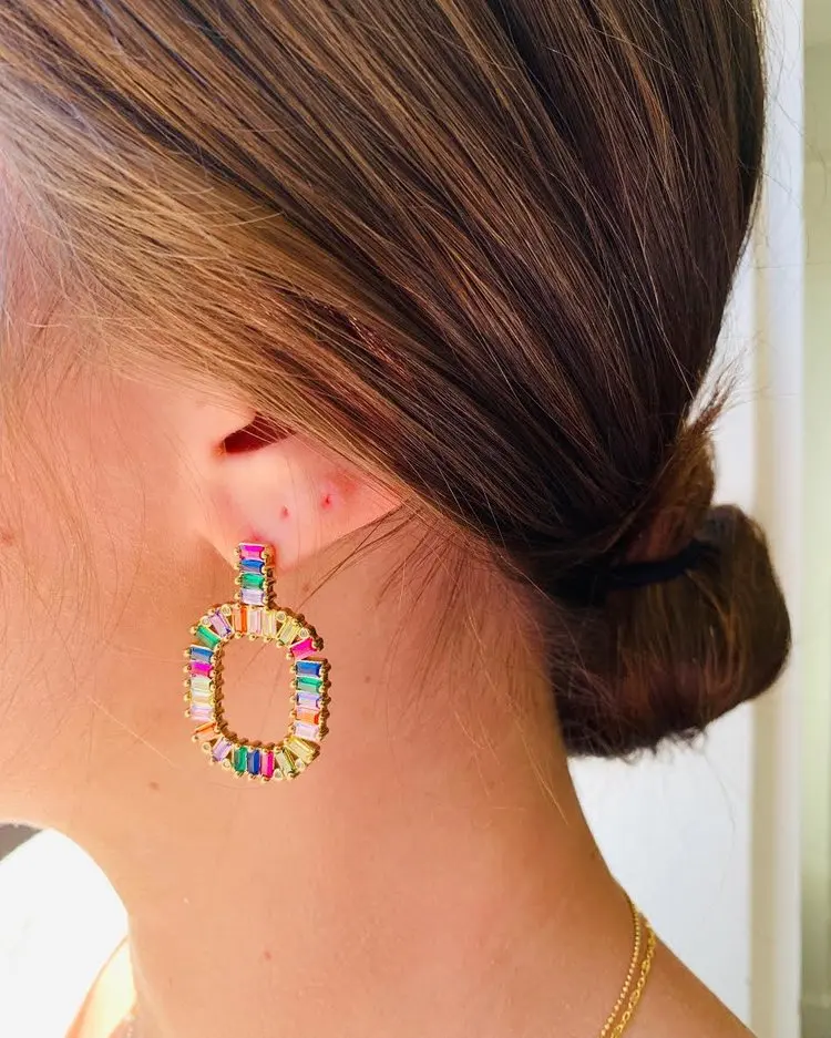 Геометрические радужные Багеты cz золотые серьги для женщин великолепные модные ювелирные изделия красочный камень