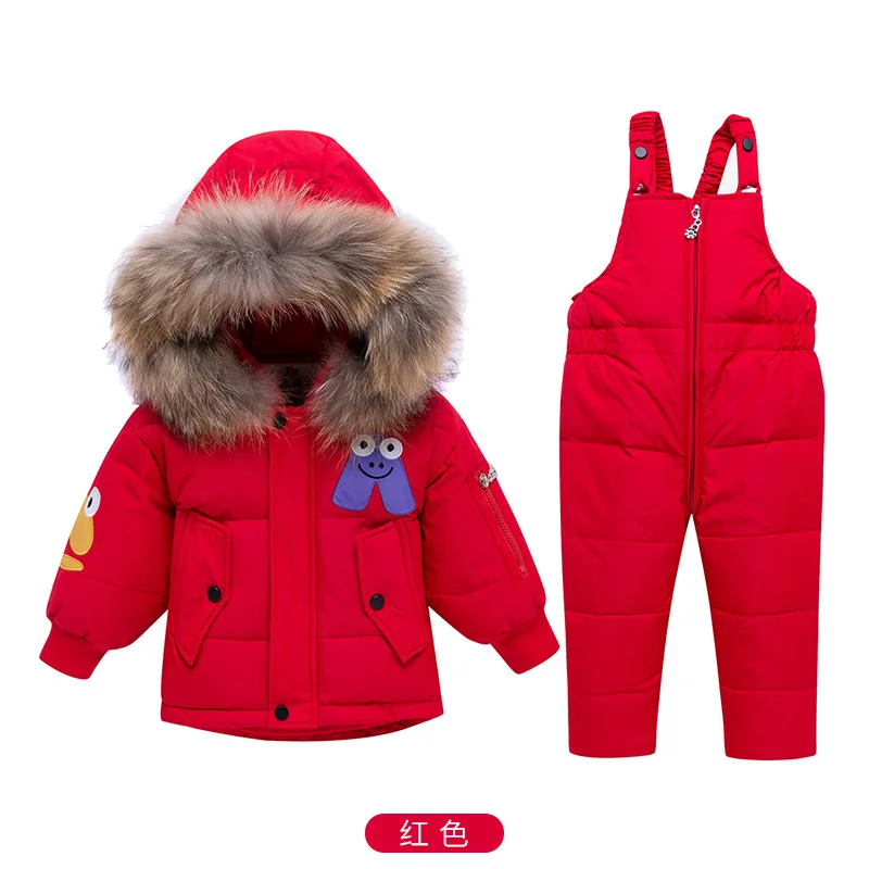 Г. Детский лыжный костюм для маленьких мальчиков на русскую зиму Детская куртка-пуховик для девочек, пальто, комбинезон Теплая Куртка комплект для маленьких мальчиков - Цвет: Красный