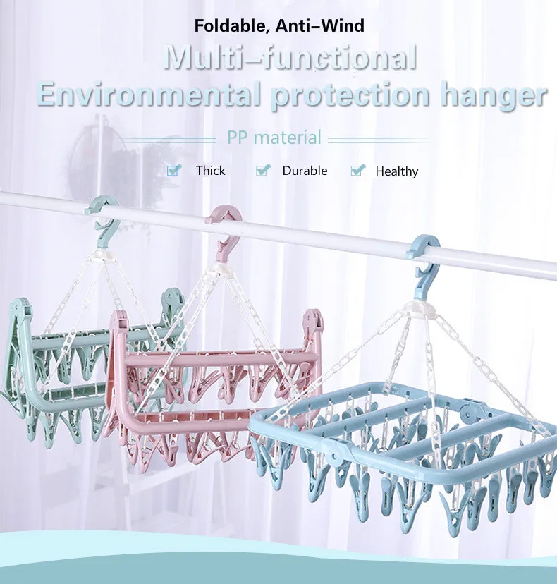 32 зажима, складная вешалка, пластиковая, мульти-клипса, детская стойка для носков, подвесная, домашняя сушилка, ветрозащитная сушилка