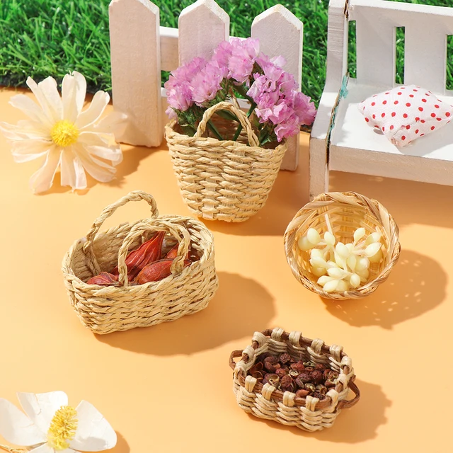 1/12 Scale Dollhouse Furniture Storage Basket Vegetable Food Hand-woven Iron Frame Dollhouse Miniature Decoration Kids Gift 2