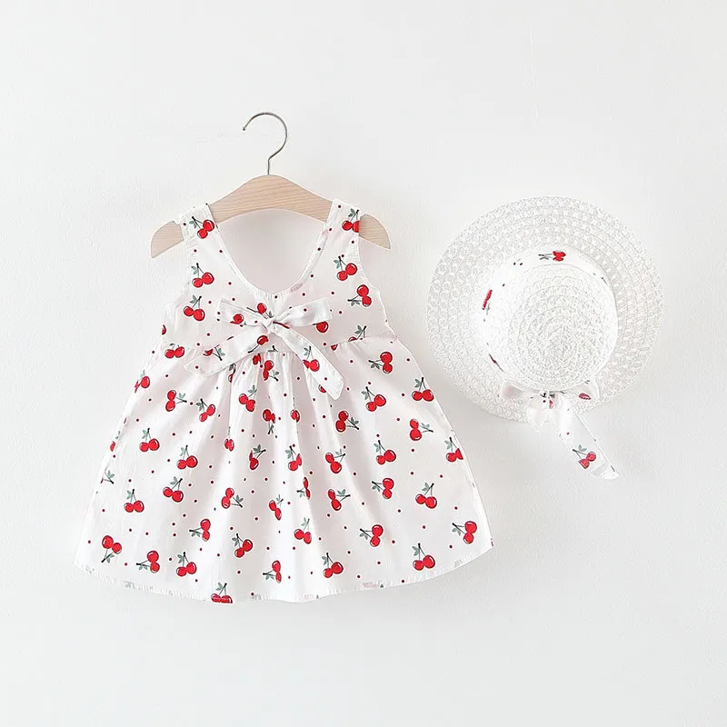 Платье для малышей; летнее платье-пачка для новорожденных девочек; платья принцессы с принтом для маленьких девочек; сарафан; шляпа; одежда из 2 предметов; 40 - Цвет: AX1084 pink
