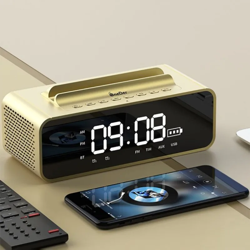 

Hot Portable Multi-Function Bluetooth Speaker Practical Phone Stand With LED Alarm Clock FM Radio Wireless Music Soundbox