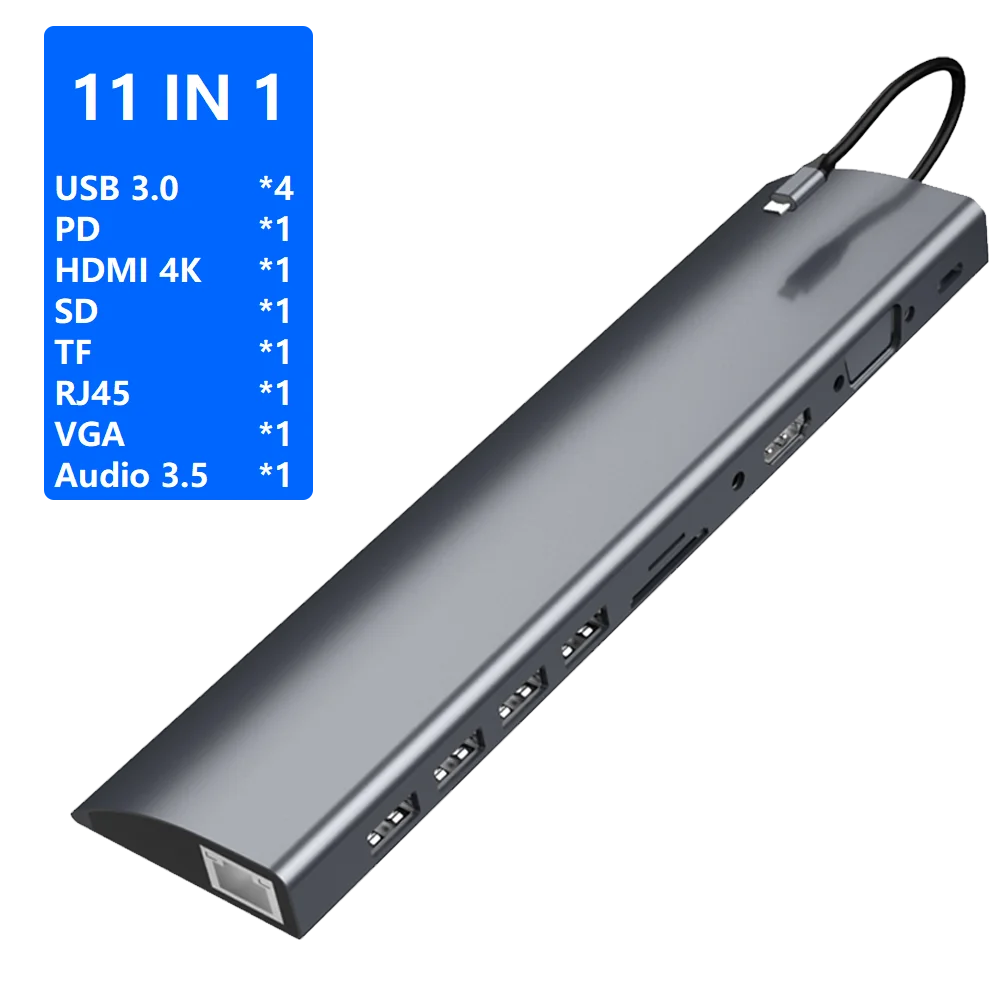 11 IN 1 FSU USB C концентратор для HDMI RJ45 PD VGA Кардридер Все в одном USB 3,0 адаптер usb-хаб для Macbook Pro Аксессуары мульти Тип C концентратор - Цвет: 11 IN 1