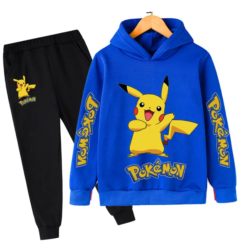 2022 New Children's Clothing Pikachu- Hoodie Pokemon- Suit Kids Hoodies Pants Two-piece Children Clothing Set 4-14 Years toddler hoodie boy