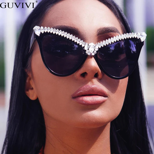 Oversized Diamond Sunglasses Women Rhinestone Cat Eye Sunglasses Men 2020 Luxury Brand Eyewear Retro Glasses Vintage UV400 1