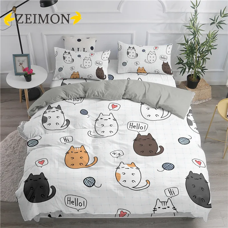 Zeimon Cartoon Bedding Set Cute Cats Printed 3d Duvet Cover Set Twin Full Queen King Double Sizes Pillowcase Bedclothes - Bedding Set - AliExpress