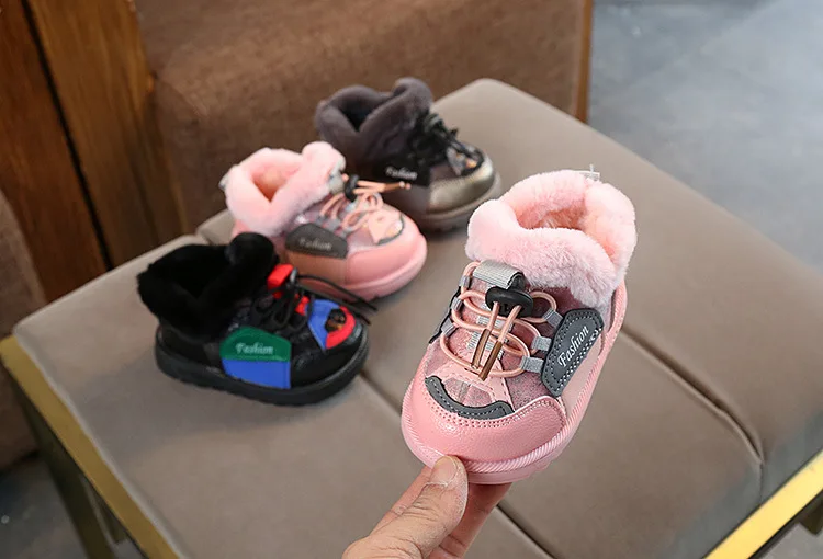 Children Snow Boots Hot Sale Mixed Color Round Toe Lace Up Ankle Kids Boots Girls Cute Winter Warm Velvt Flat Boys Boots