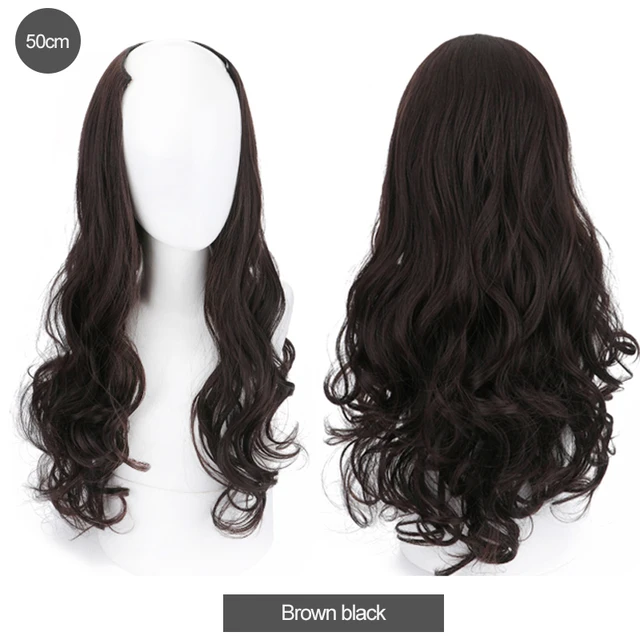 DIFEI Synthetic U Clip In One Piece Hair Extension Long Wavy Half Wig Hair Extension Natural Brown Hair Piece For Women Use brown black