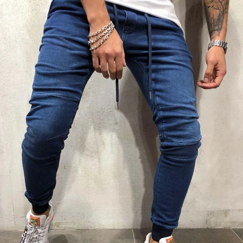Men Solid Skinny Jeans Pants Fashion Streetwear Jeans Hip Hop Slim Fit Denim Pants Male Stretchy 3
