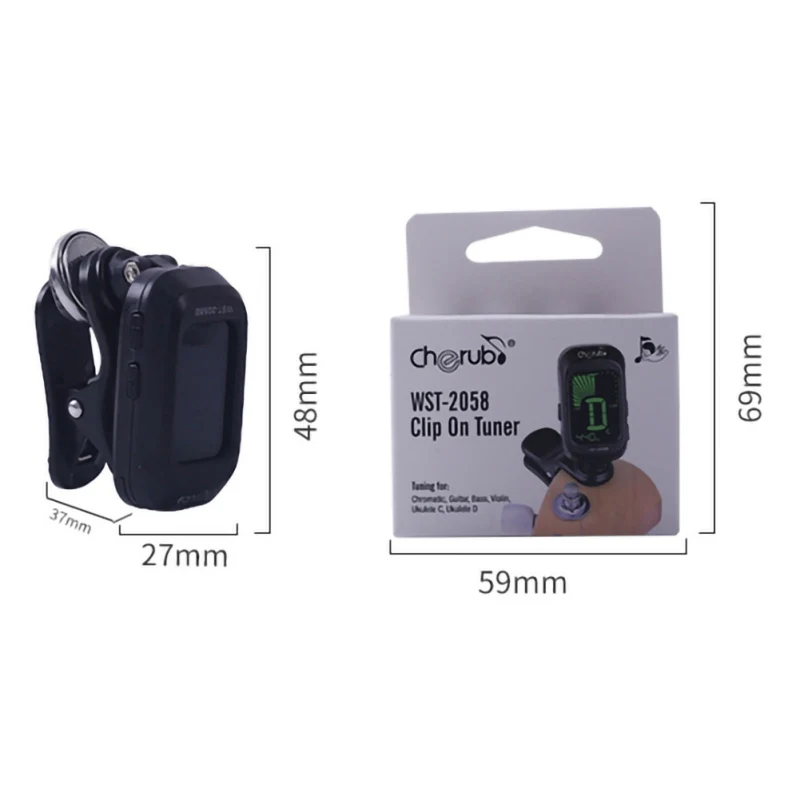  Digital Clip-on Electric Guitar Tuner Foldable Rotating Clip High Sensitivity Violin Ukulele Guitar