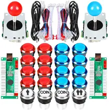 Arcade DIY kiti bölüm 2x8 yollu Joystick + 16x LED aydınlatmalı basma düğmeleri + 2 oyuncu + para ahududu Pi için 3B Model projesi DIY
