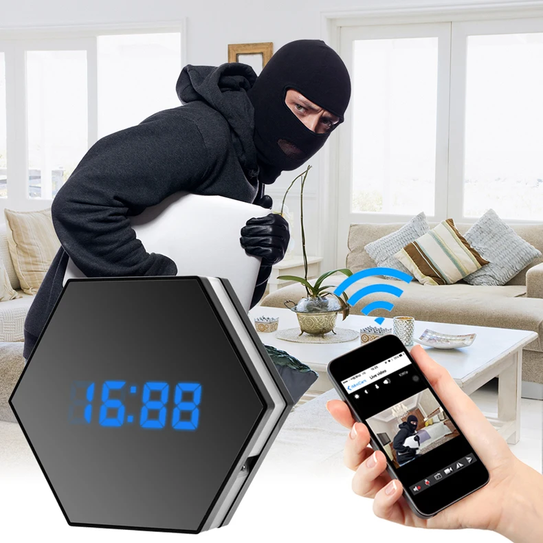 

Table Clock Mini Camera HD 1080P Night Visio Electronic Clock Wireless WIFI Camera IP P2P CCTV TV Baby Monitor Home Security Mo