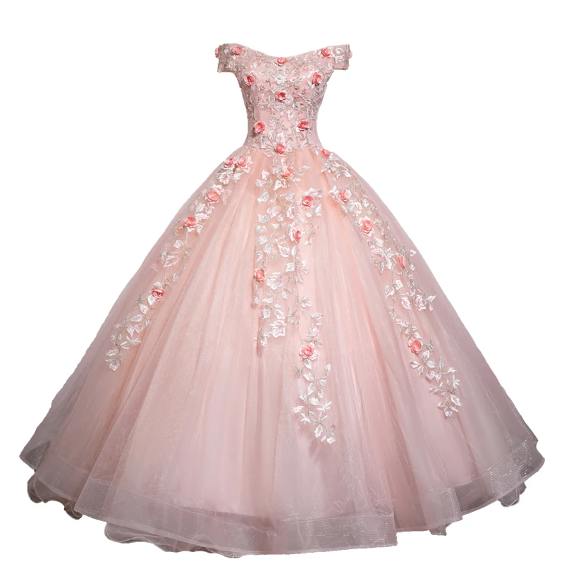Off The Shoulder Quinceanera Dresses Lace Flower Party Prom Formal Ball Gown Sweet Floral Print Quinceanera Vestidos