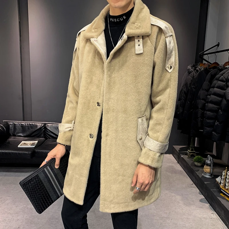 Мужское длинное пальто из искусственного меха норки Высококачественная Мужская