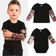 Малыш Новорожденный Младенец Девочка Мальчики рубашка комплект одежды комбинезон роза татуировки рукав футболка комплект одежды