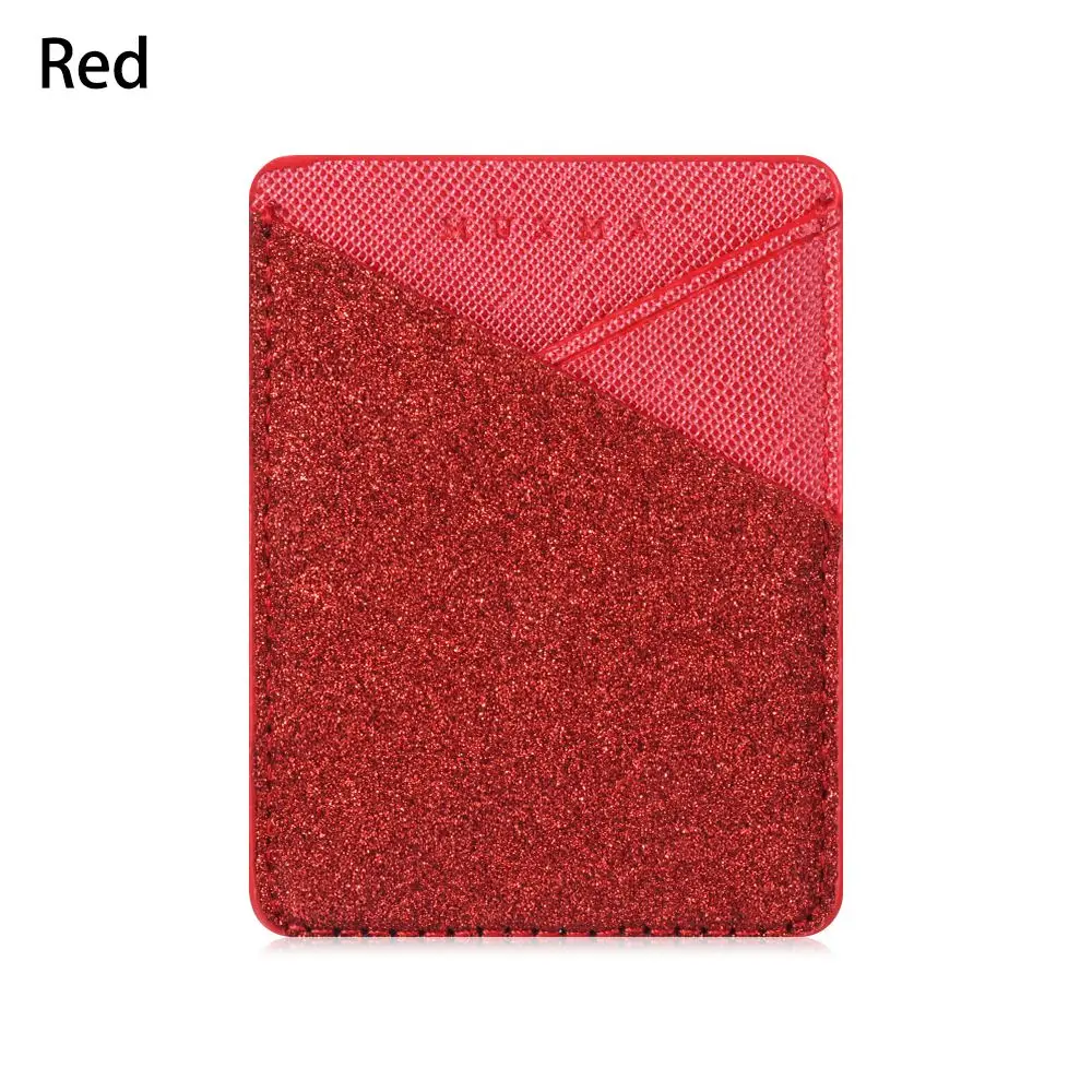 red Самоклеящийся кошелек для телефона, Карманный держатель для ID, кредитный держатель для карт, Модный Блестящий чехол из искусственной кожи стикер для сотового телефона, чехол для карт - Цвет: red