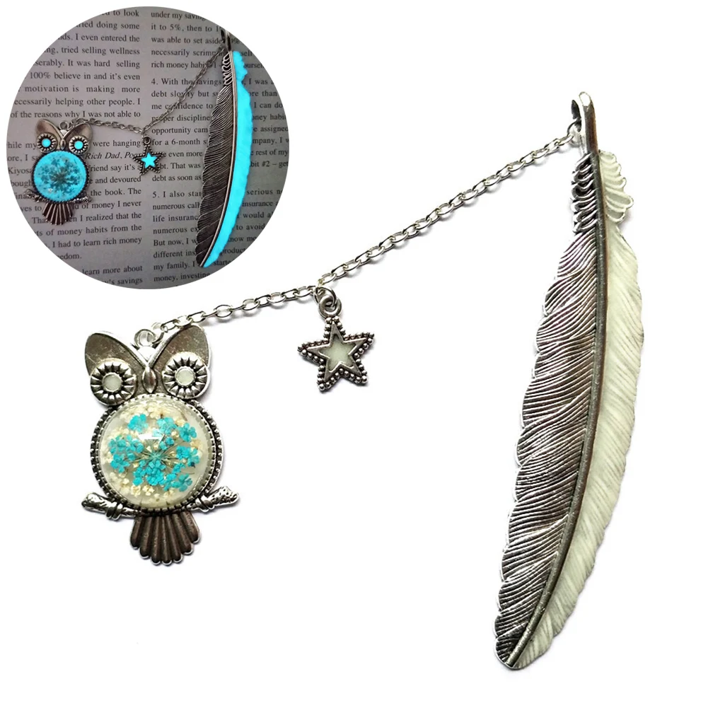 

Luminous Feather Owl Bookmark Glow In The Dark Label Read Maker Metal Book Accessories
