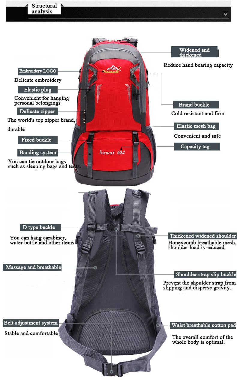60L многофункциональные сумки для кемпинга, прочный рюкзак для альпинизма, мужской женский рюкзак для путешествий, альпинизма, спортивная сумка