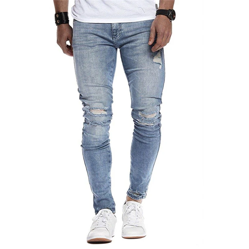 Men's Fashion Causal Pocket Zipper Slim Fit Shredded Long Jeans Pants Trousers Pantalones hombre para New Hot 2019 | Мужская одежда