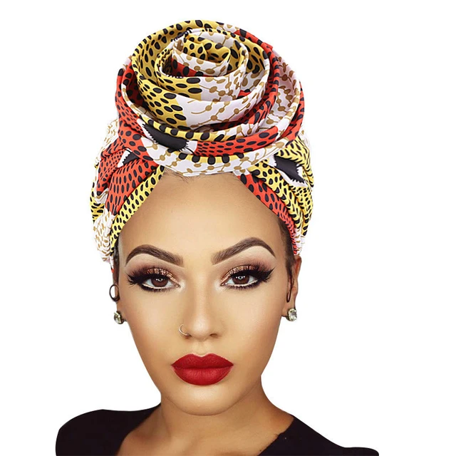 Women African Pattern Knot Headwrap Pre-tied Knotted Turban Bonnet