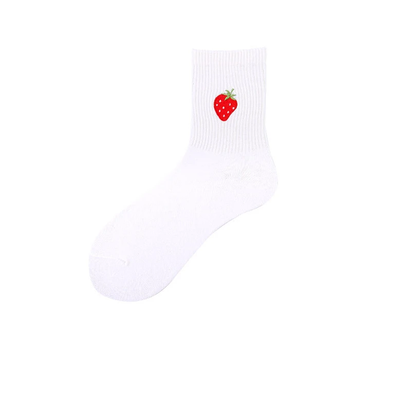 Осенние модные женские модные носки хлопок фрукты вышивка дезодорант удобные короткие новые эластичные носки для женщин - Цвет: Белый