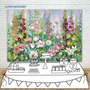 

Watercolor Flowers Floral Newborn Infant Baby Photography Background Pink and White Wedding Photographic Background For Photo Studio Props