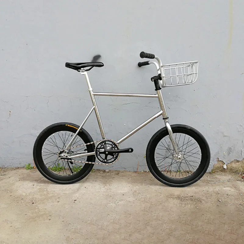 20 inch fixed gear bike Single speed Retro Bike fixie bike vintage sliver bicycle frame mini vinbicycle with sliver basket
