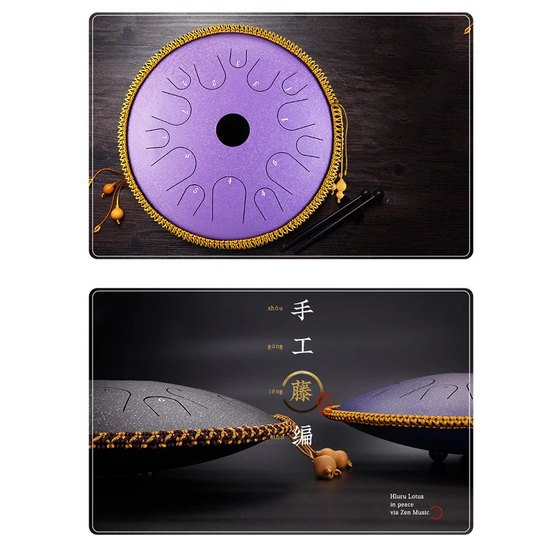 14Inches Pan-style Steel Tongue Lotus Drum 14Notes Yoga Meditation Relax Percussion Musical Instrument with Padded Travel Bag