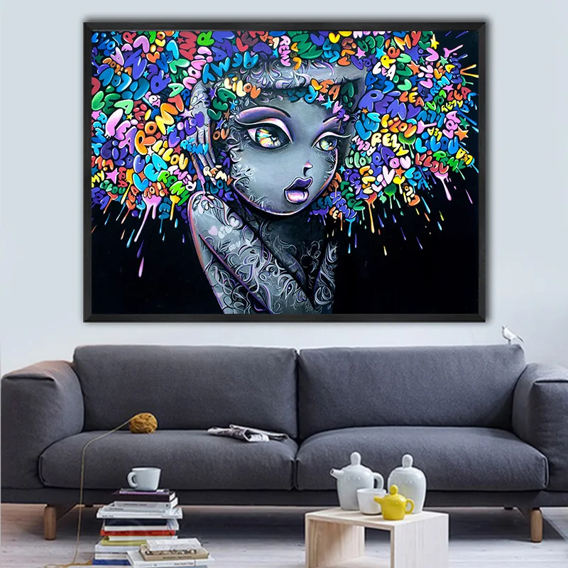 GOODECOR современная уличная живопись на холсте Абстрактная Девушка Граффити поп настенная печать плакат модная живопись для декора гостиной
