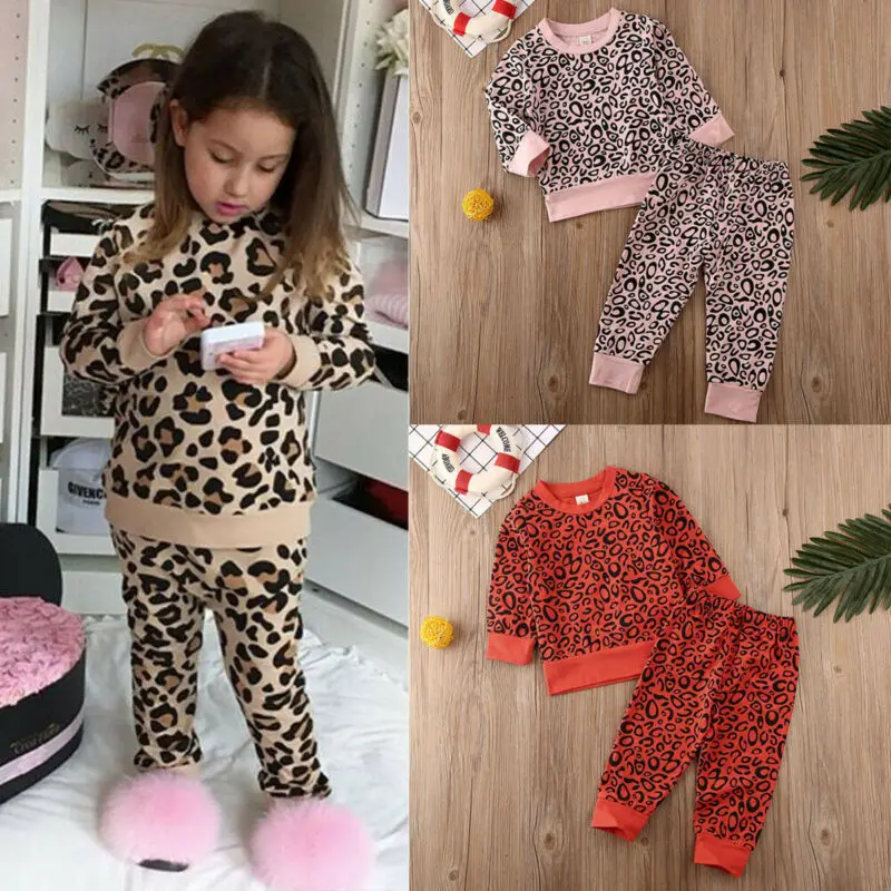 Emmaaby/комплект из 2 предметов; топы для маленьких девочек; рубашка и штаны; одежда леопардовой расцветки; спортивный костюм