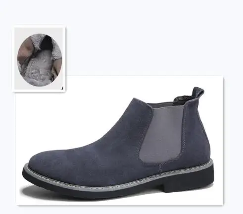 Мужские зимние теплые плюшевые ботинки из коровьей замши; официальные высокие бренды; рабочие модельные мужские туфли; оксфорды; Botas Masculino; мотоциклетные ботинки - Цвет: warm plush