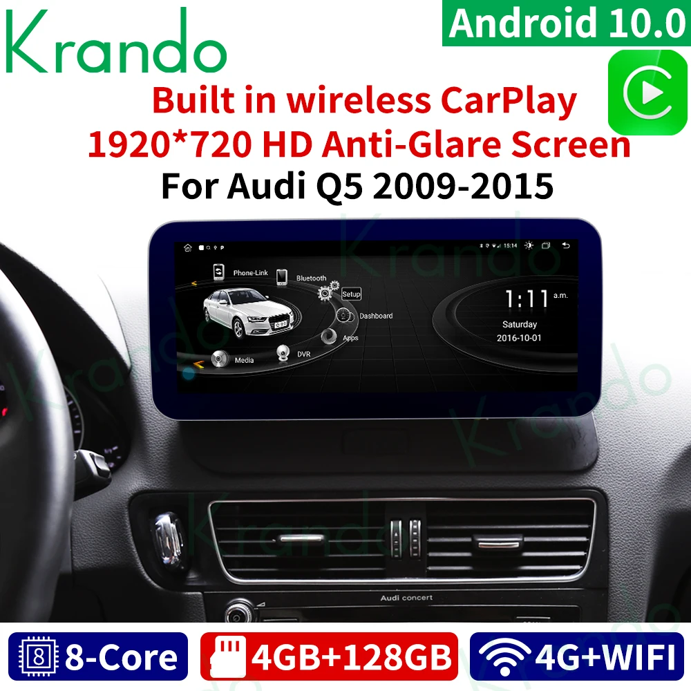 Автомагнитола Krando Android 10 0 4 Гб + 64 ГБ экран 25 дюйма IPS для Audi Q5 2009-2020 мультимедийный