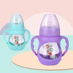 Wide-Mouth Silicone Cover For Newborn Baby Drop And Leak Anti-Bloating High Borosilicate Glass Baby Bottle