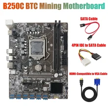 

B250C Mining Motherboard with 4PIN IDE To SATA Cable+HD To VGA Cable+SATA Cable 12 PCIE To USB3.0 GPU Slot LGA1151