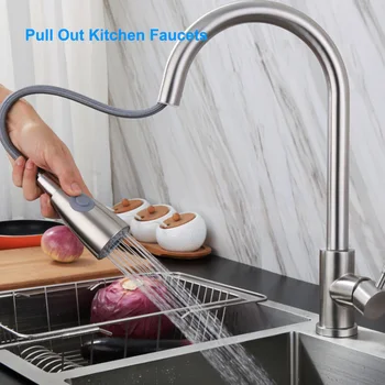 

Kitchen Faucet Stainless Steel Pull Out kitchen Tap Bathroom Basin Sink Faucet with Sprayer Head faucet 360° Rotating Water Tap